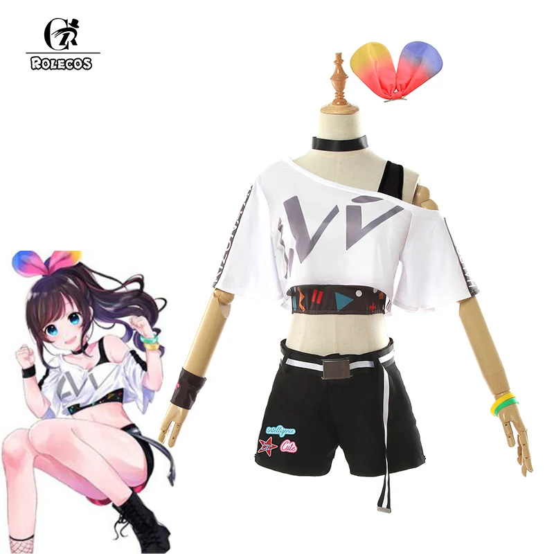 

ROLECOS Kizuna AI Cosplay Costume Vtuber Hello World First Anniversary Cosplay Costumes A.I.Channel Outfit Uniform Top Shorts