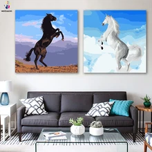 DIY картинки для раскраски по номерам с цветами Белая лошадь Черная лошадь картина Рисование по номерам в рамке дома