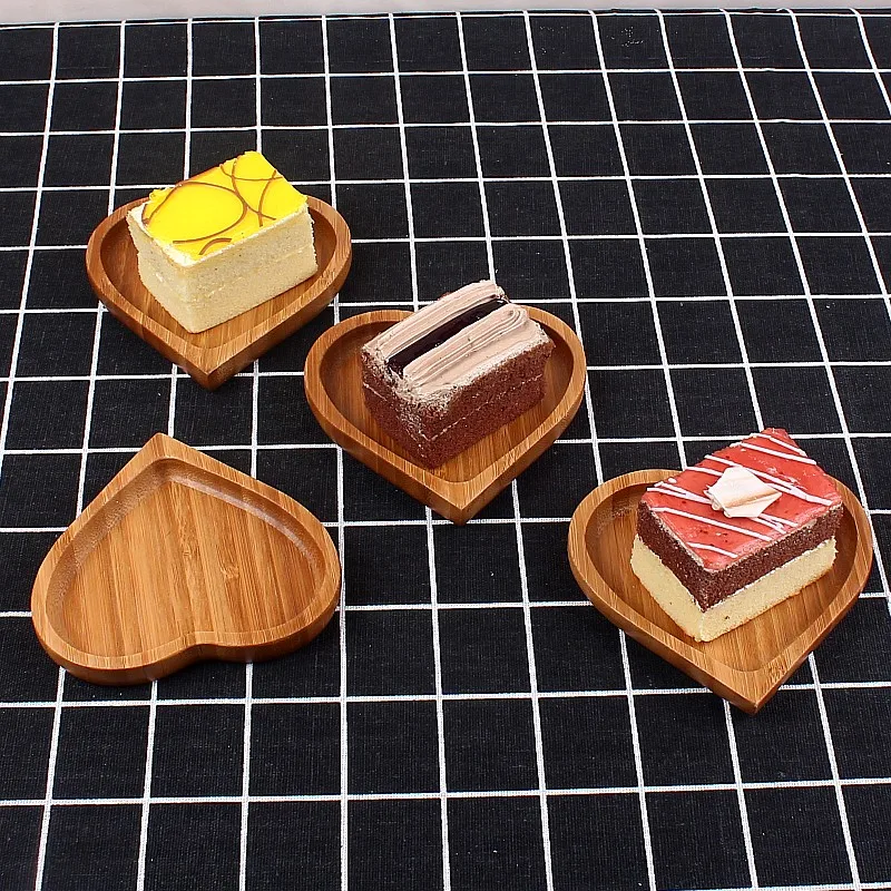 

Creative Wooden Dim sum dish Dish Bamboo cake Dessert plate Heart-shaped tableware Cake display dish Home decoration