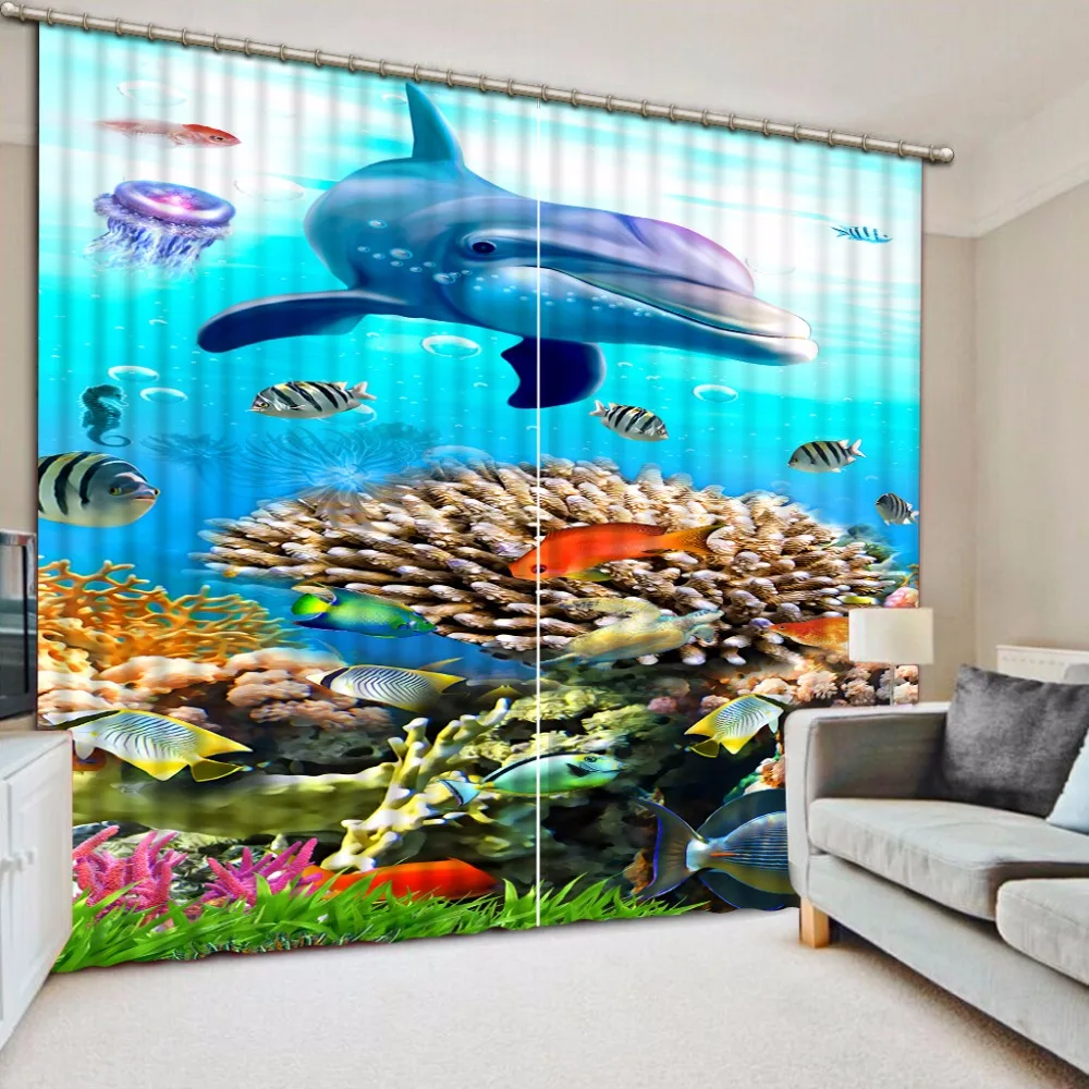 Modern boys/girl room Curtains The underwater world dolphin 3D Window ...