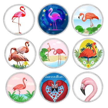 

10pcs/lot Beautiful Flamingo Design Glass Charm 18mm Snap Button Jewelry For 18mm Snaps Bracelet Snap Jewelry