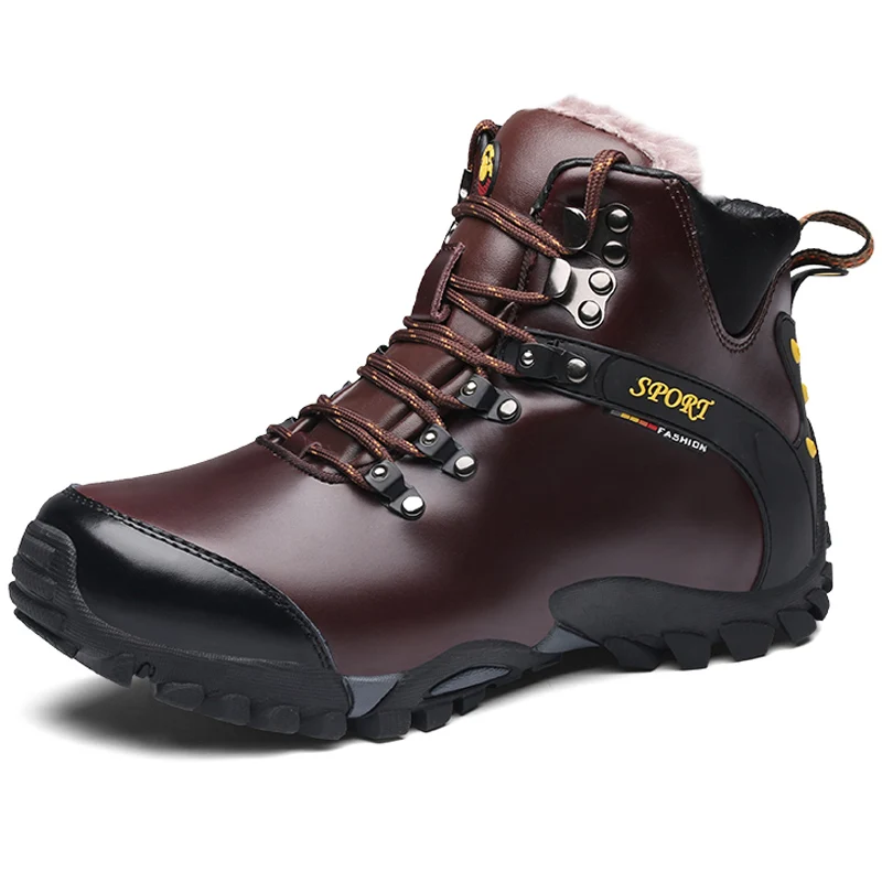 

High Quality Leather Winter Warm Men Hiking Shoes Sneakers Rubber Male Sport Shoes Non-slip Camping Mountain Shoes Ankle Boots
