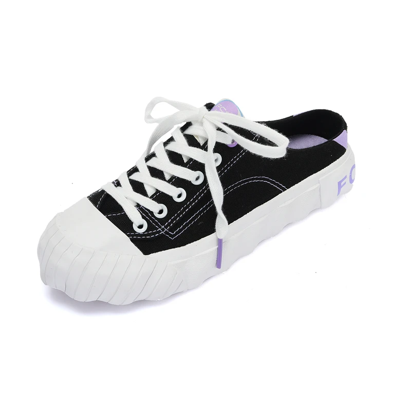 

Summer Women Half Tray Sneakers Students Women Lace Up Leisure Canvas Shoes 3 Colors