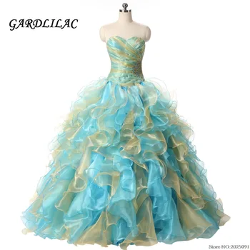 

New Sweetheart Ball Gown Quinceanera Dresses 2019 Ruffles Organza with Beads Sweet 16 dresses Debutante Long Prom Dresses