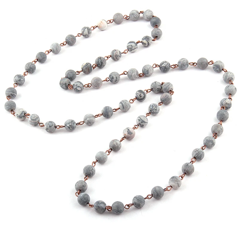 Free Shipping Fashion Frosted Matt Natural Stone Bead Rosary Chain