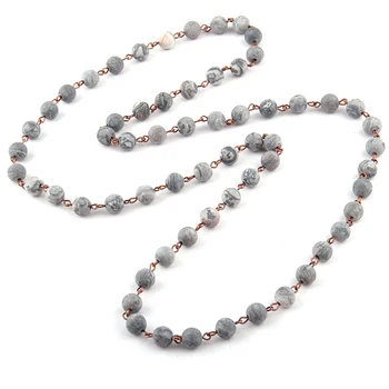 

Free Shipping Fashion Frosted Matt Natural Stone Bead Rosary Chain Necklaces For Women Ethnic Necklace