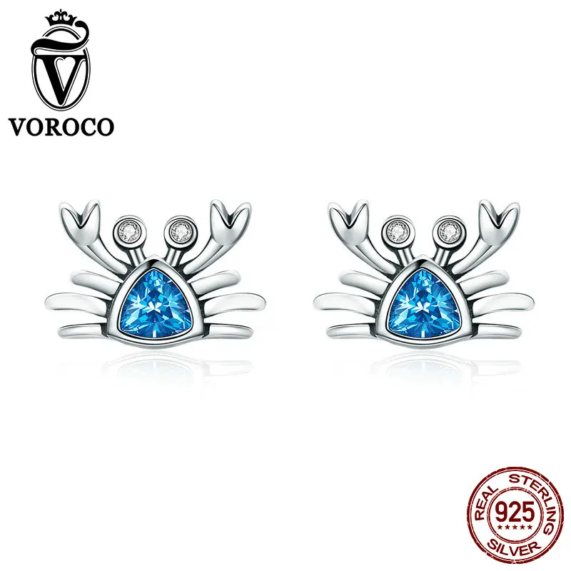 Серьги гвоздики VOROCO с синими фианитами женские украшения в виде симпатичного