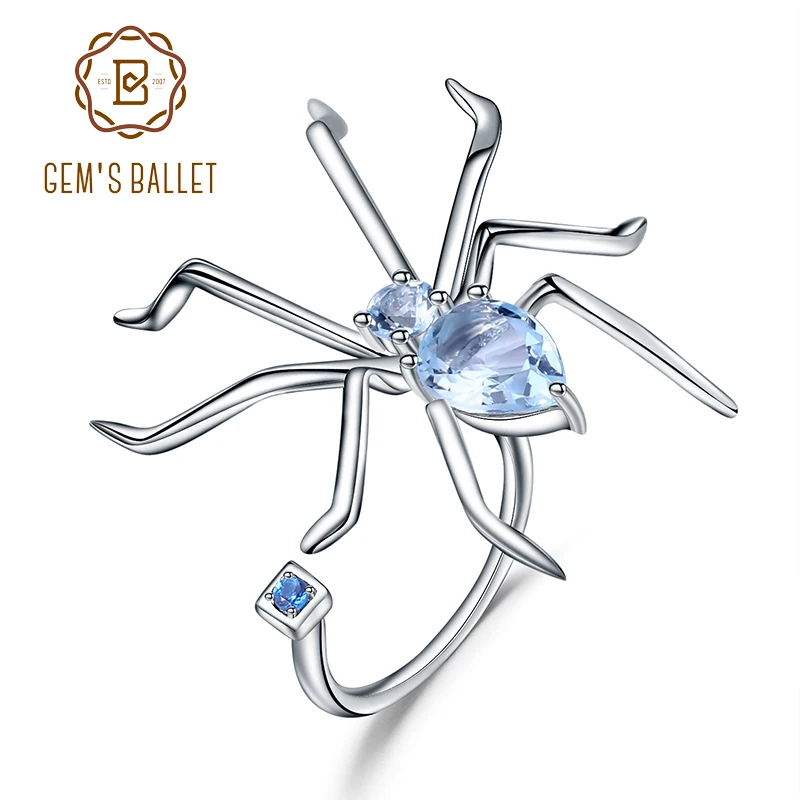 

GEM'S BALLET 2.74Ct Natural Sky Blue Topaz Open Ring 925 Sterling Sliver Vintage Gothic Punk Ring For Women Party Fine Jewelry