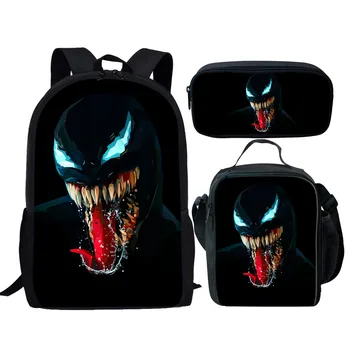 

THIKIN Venom Shoulder Bags Sets 3pcs/set Skull Student School Daily Backpacks Mens Teens Boys Backpack Children Casual Book Bag