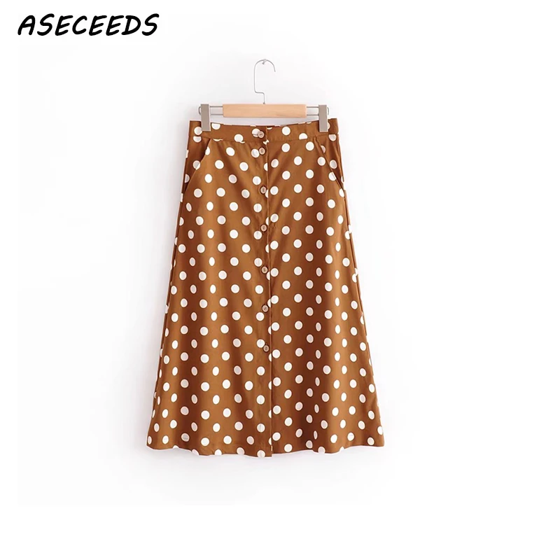 Длинные юбки карандаш женские boho dot button винтажные летние с высокой талией уличная