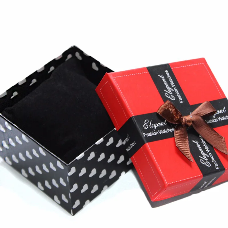 

Luxury Red Watch Box Case With Pillows Beautifully Bow Square Paper Watch Gift Watch Boxes And Packaging For Boy Girl Box Watch