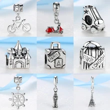 2017 Silver Beads Travel Eiffel Tower Big Ben Suitcase Pendant Charm Fit Pandora Women Diy Bracelets Bangles Necklace Jewelry
