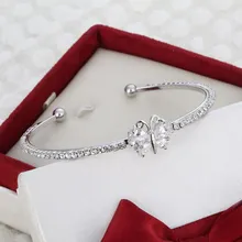 MINHIN Модный Браслет-манжета с кристаллами и бабочками, тонкий серебряный браслет для невесты, браслет, полностью из стразов