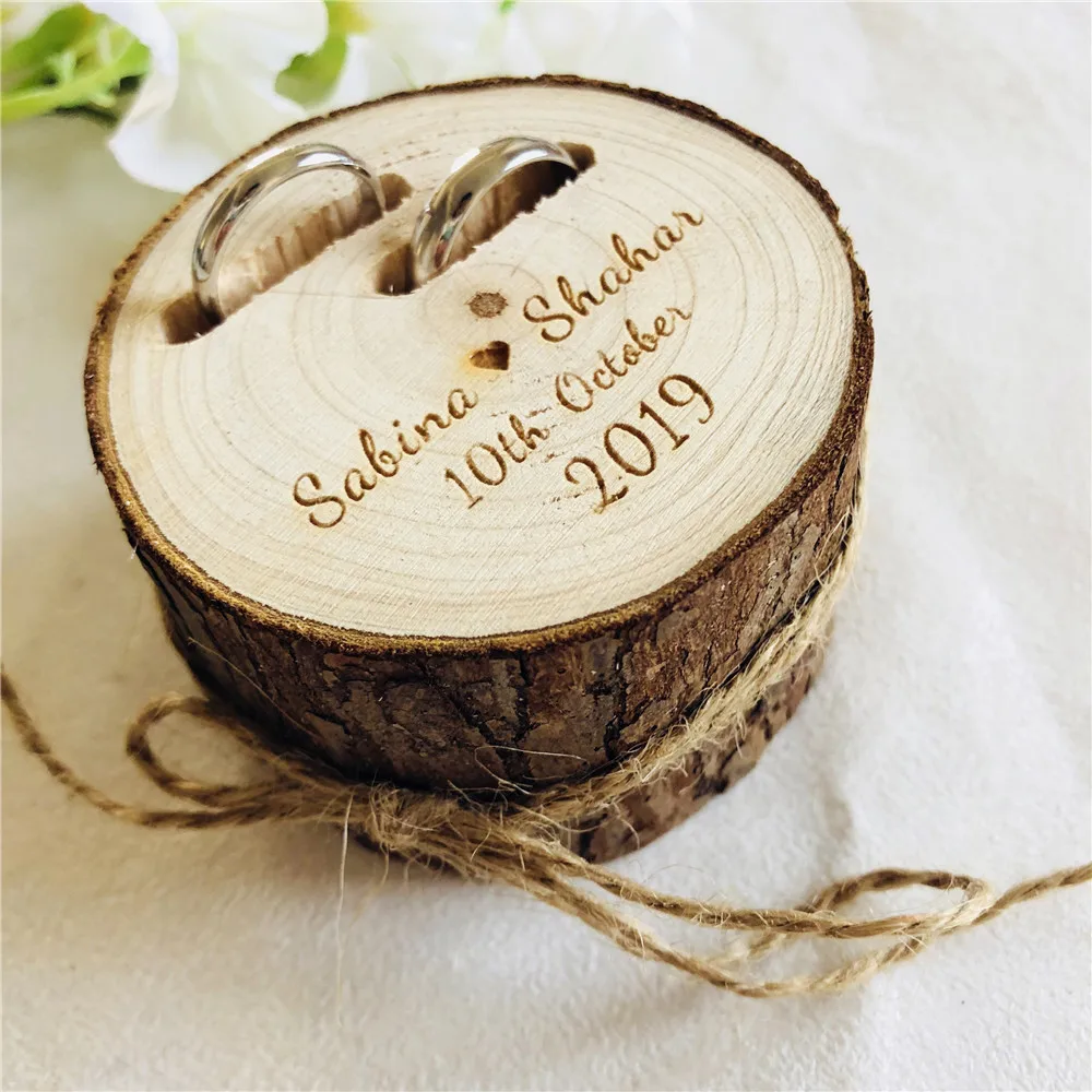 New Arrival Personalized Wooden Ring Holder Rustic Bearer Box Custom Bride Groom Natural Wood Wedding Party Gift | Дом и сад