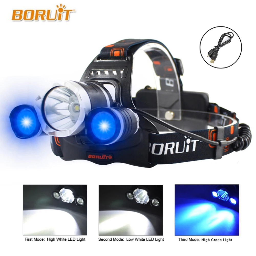 

BORUIT T6 LED Headlight Head lamp 3 modes 5000 Lumen Rechargeable 18650 Waterproof USB Head Light Camping LED Lantern