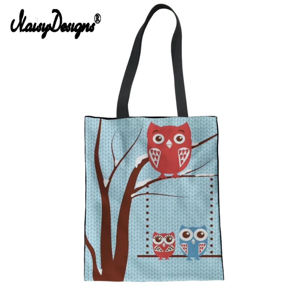 

Cartoon Owl Shopping Bag Christmas Print Women Beach Handbags Grocery Bags Canvas Tote Bag Fabric Cloth Reusable Custom Eco Bag
