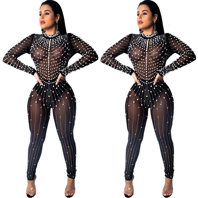Пикантные Для женщин s Sheer Mesh комбинезон пикантные с длинным рукавом ночной клуб