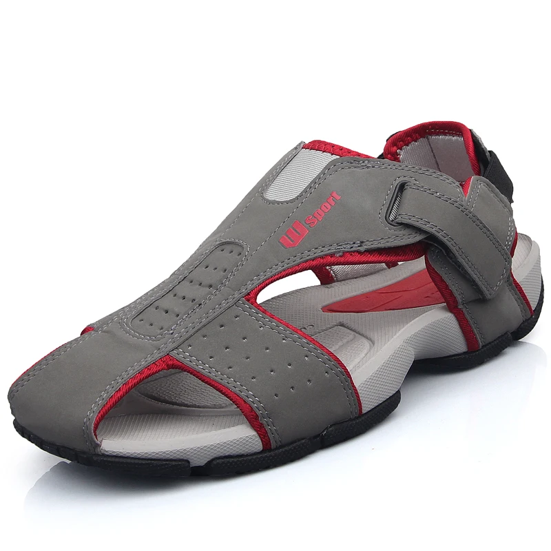 

Charming 2017 Hot Sale Genuine Leather Beach Sandals For Man 2017 New Summer Leisure Breathable Round Toe Walking Shoes