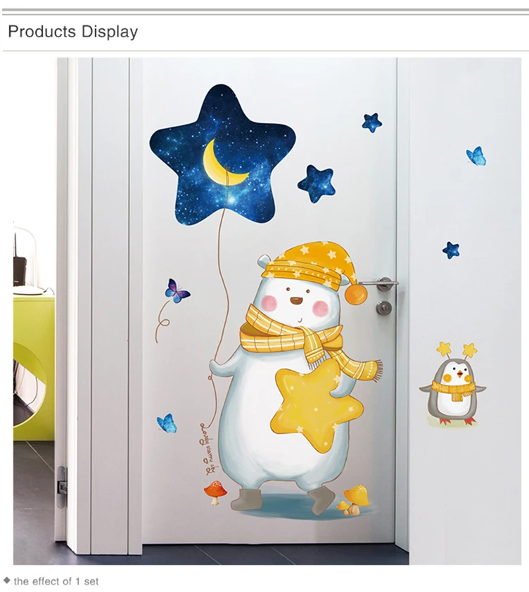 [SHIJUEHEZI] медведь Пингвин Животные наклейки на стену виниловые DIY звездное небо Луна Наклейки на стены для детской комнаты детские украшения дома