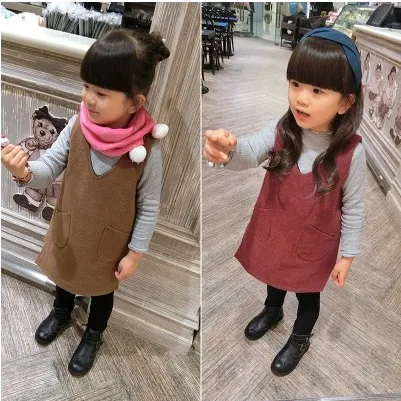 

Retail 2017 New spring autumn Kids Clothing Girls Baby A-line Sleeveless Dress Thickened Warm Fashion Dresses 1-7age