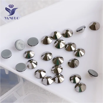 

YANRUO 2028HF All Sizes Jet Hematite Hotfix Glass Strass Loose Flatback Iron On Rhinestones Crystal For Women Shoes