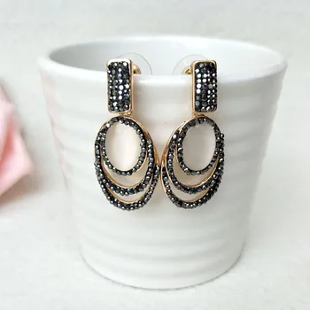 

5 Pairs Opal Stone dangle Earrings Natural druzy druse oval-shaped ,handmade Pave Crystal Rhinestone Charm Earring Jewelry ER460