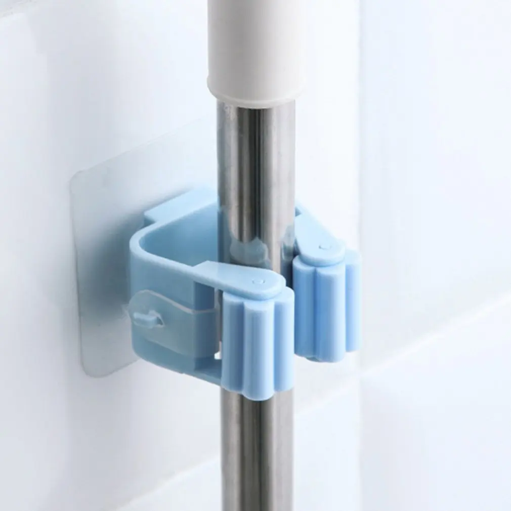 Non Punch Adhesive Wall Mounted Mop Holder Storage Broom Hanger Clip Seamless Mop Hook Bathroom