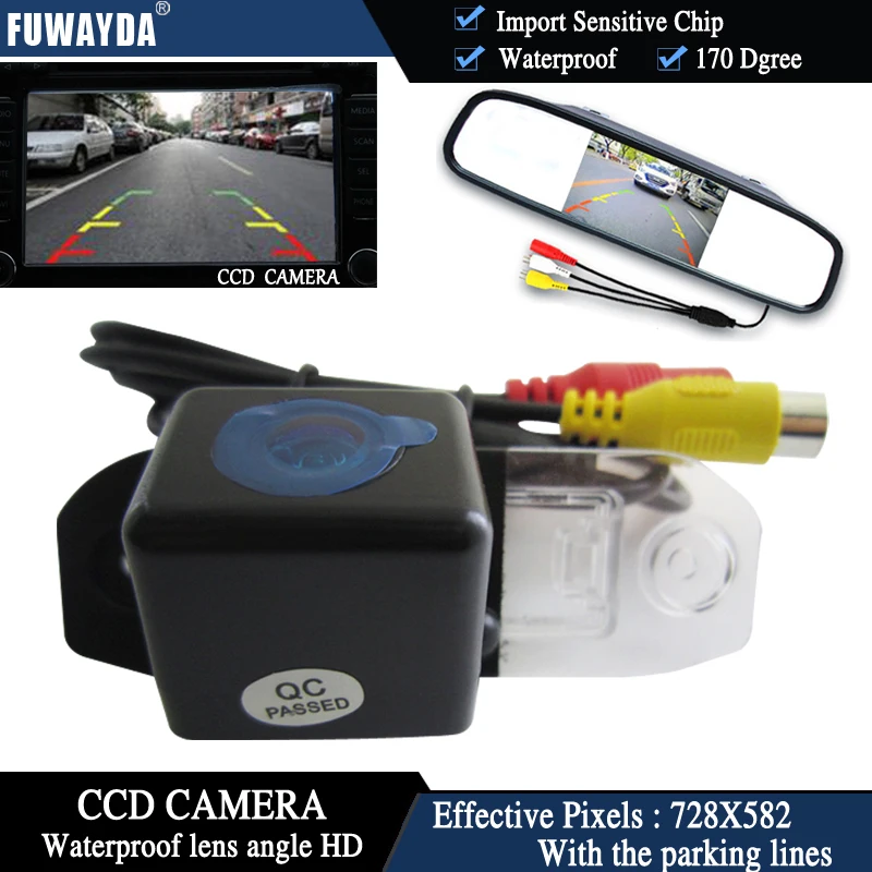 

FUWAYDA Color CCD Chip Car RearView Camera for VOLVO S80 SL40 SL80 XC60 XC90 S40 C70+4.3 Inch rearview Mirror Monitor WATERPROOF