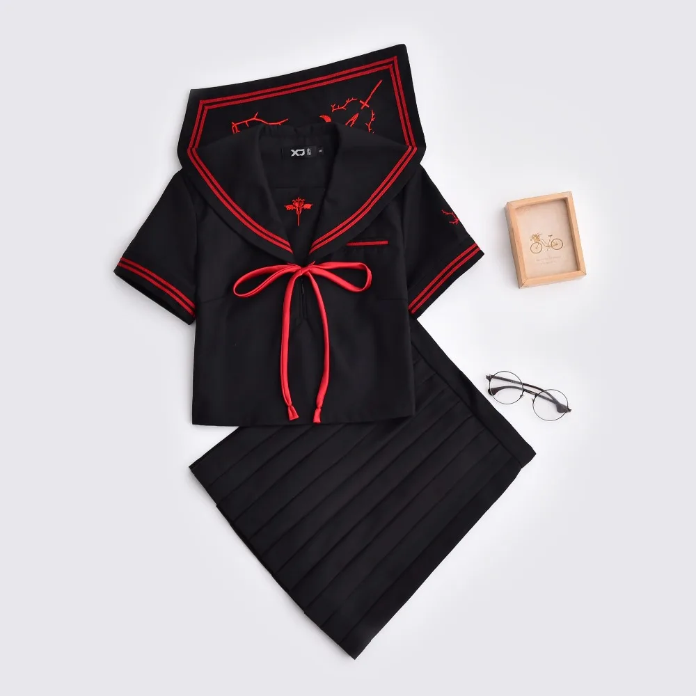 Bordado escuro demônio uniformes escolares para meninas