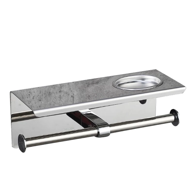 

Stainless Steel Bathroom Paper Phone Holder Bathroom Towel Rack Toilet Paper Holder with Ashtray Multi-Function Wall Mounted S