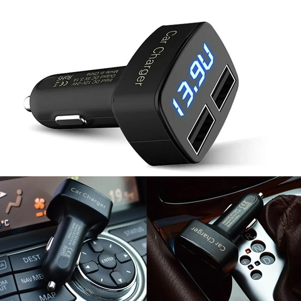 

Dual USB Car Charger Mini 3.1A Car-Charger Temperature Ammeter Voltmeter Monitor Power Tools Accessories