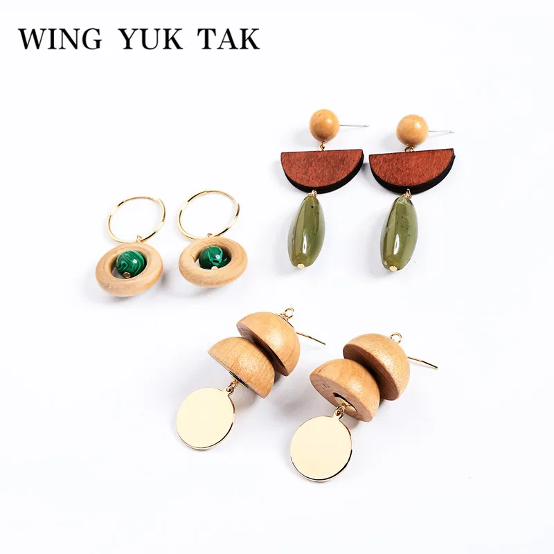 

wing yuk tak Fashion Vintage Geometric Classic Wood Earrings For Women Minimalist Statement Drop Earrings Jewelry