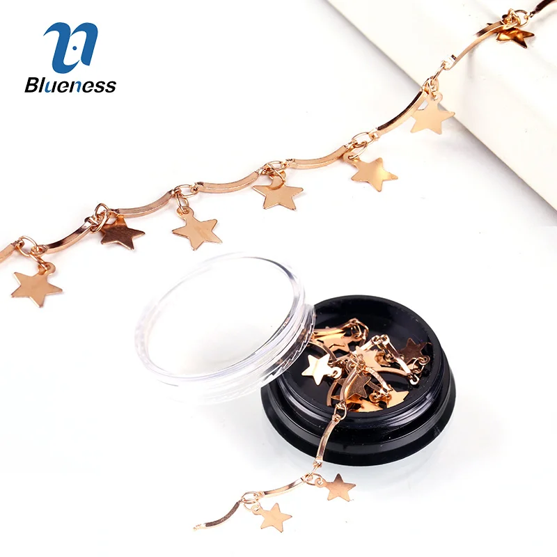 

Blueness 1Box Rhinestones Nails Art Decorations Rose Gold Star Metal Chain Studs Design DIY Manicure 3D Nail Accessories Tips