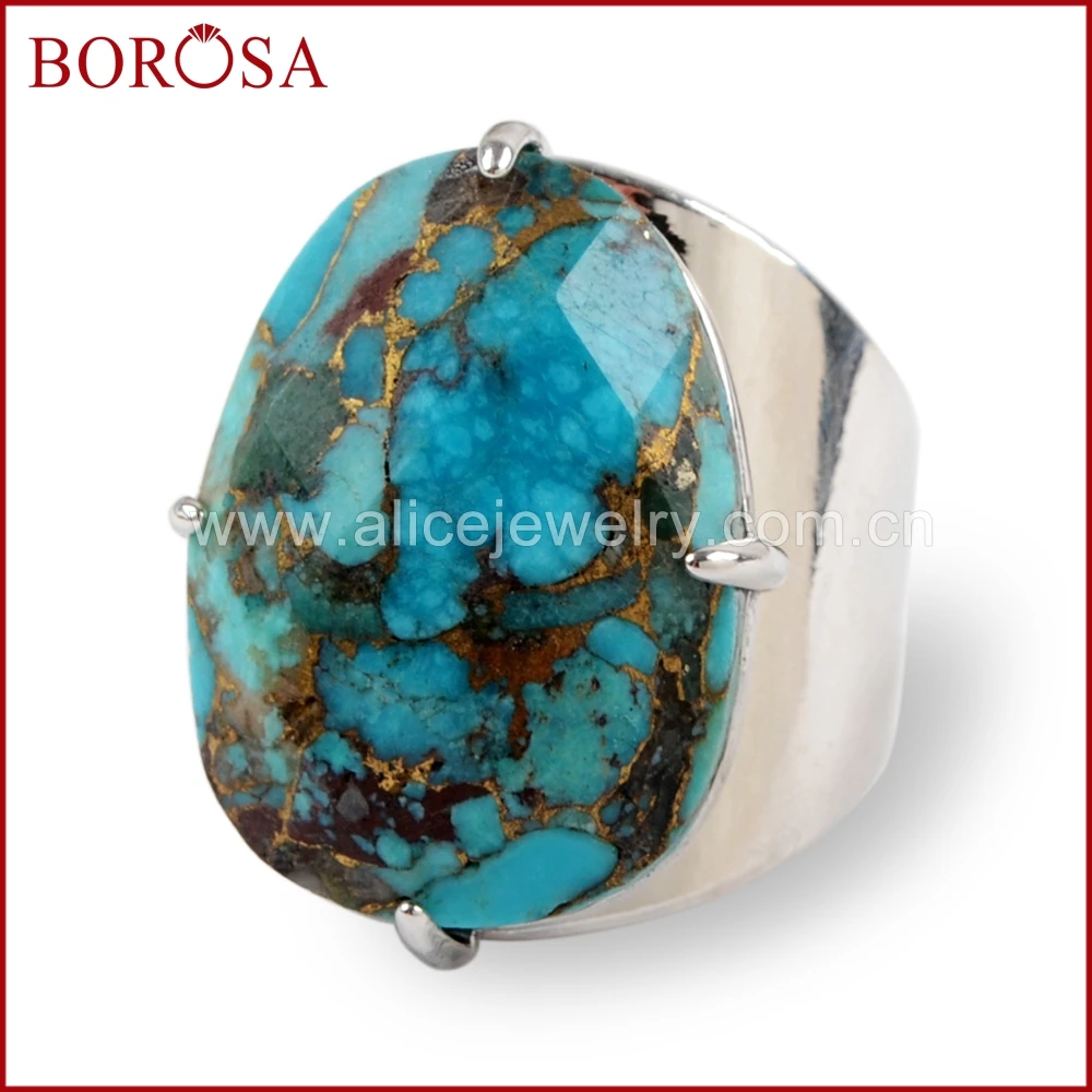 5 шт. серебряное кольцо в форме яйца BOROSA граненое с разноцветными натуральными