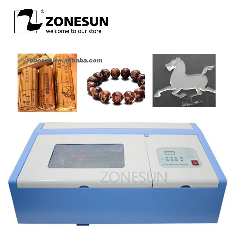 ZONESUN 110/220 В 40 Вт 3020 лазер, CO2 гравировальный станок, лазерный фрезерный станок для кожи, хрустального дерева, органического пластика abrics