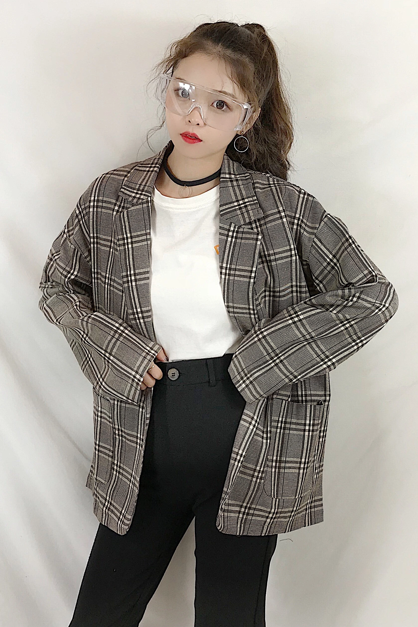 Mihoshop Ulzzang Корейская женская модная одежда новое клетчатое винтажное Свободное