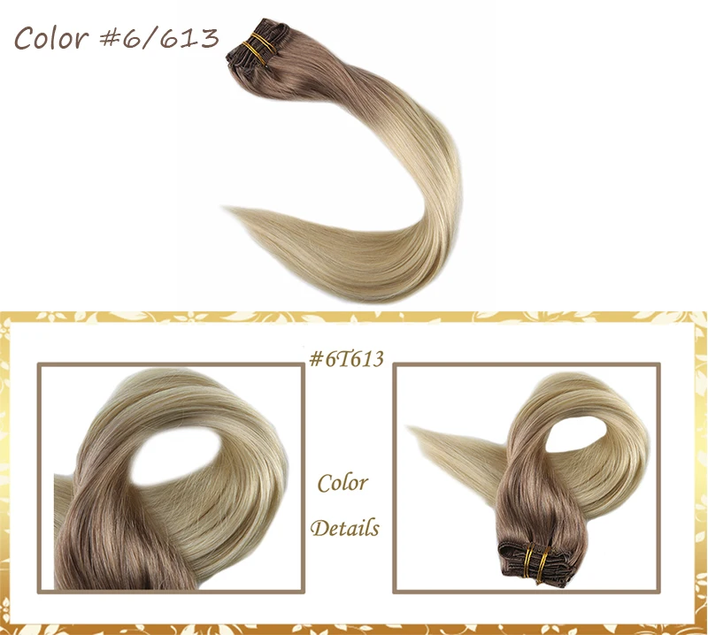 Полный блеск 7 шт. 100 г зажим для волос в расширения Ombre Цвет 100% Remy натуральные волосы клип в Dip окрашенная расширения двойное плетение волос