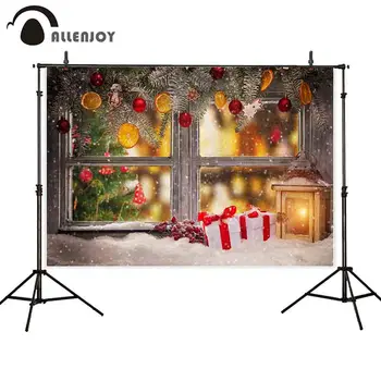 

Allenjoy backdrops photocall snow winter window gifts christmas decoration bright outdoor warm photo background photography