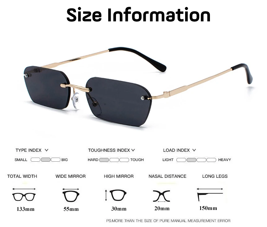 2019 Rimless Metal Sunglasses Men Women Fashion Brand Sunglass Retro Vintage Designer Square Black Glasses Oculos UV400