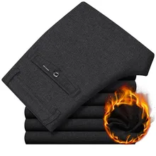 Мужские деловые флисовые штаны на осень и зиму, мужские повседневные высококачественные плотные теплые Однотонные эластичные мешковатые Формальные Брюки CF227