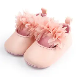 Весенне-Осенняя детская обувь из искусственной кожи с кружевными цветами для маленьких девочек; обувь принцессы с нескользящей мягкой