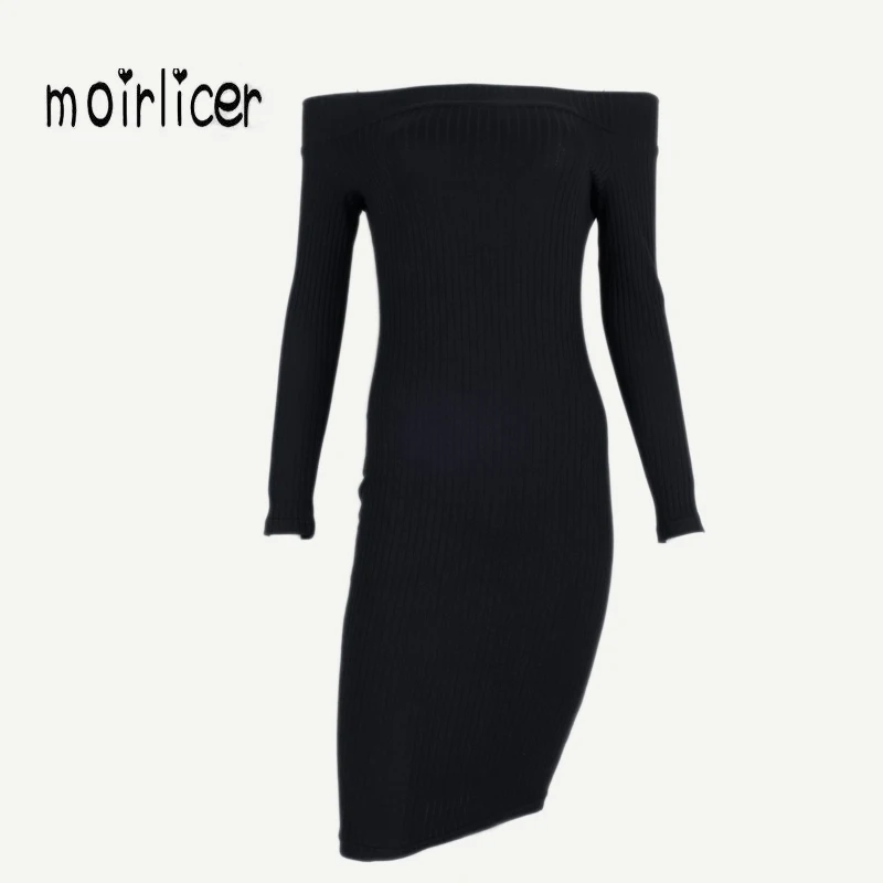 Moirlicer Зима Женщины Dress Черный Красный Партии Халат Сексуальная Bodycon Midi