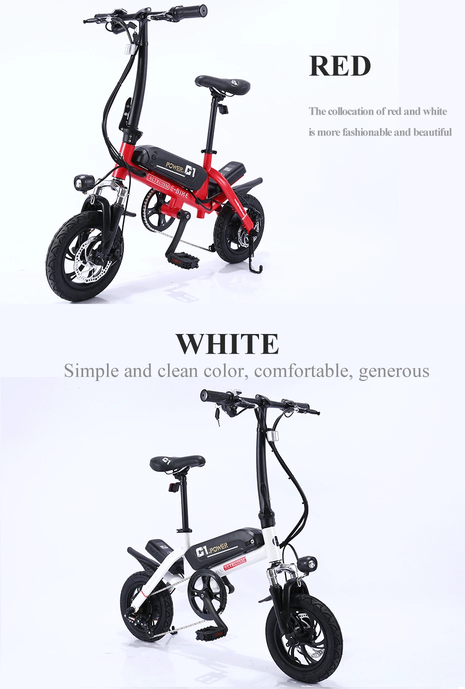 Top ALTRUISM C1 12inch Smart Folding Mini Electric Bike Bicycle Ebike 36V Lithium Battery Super Mini E Bike 30 km Maximum Bat 10