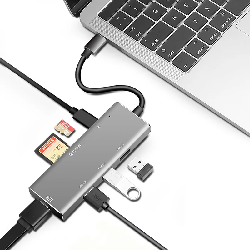 

Basix 8 in 1 Type-C USB3.0 Hub Adapter USB Type C to 4K HDMI Adapter PD Type-C USB 3.0 Card Reader Hub Cable for Laptop Macbook
