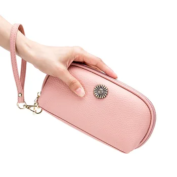 

Moxi Clutch Wallets WoMen Genuine Leather FeMen Long Wallet Sweet Wrist Purse Wallets Ladies Pink Phone Pocket