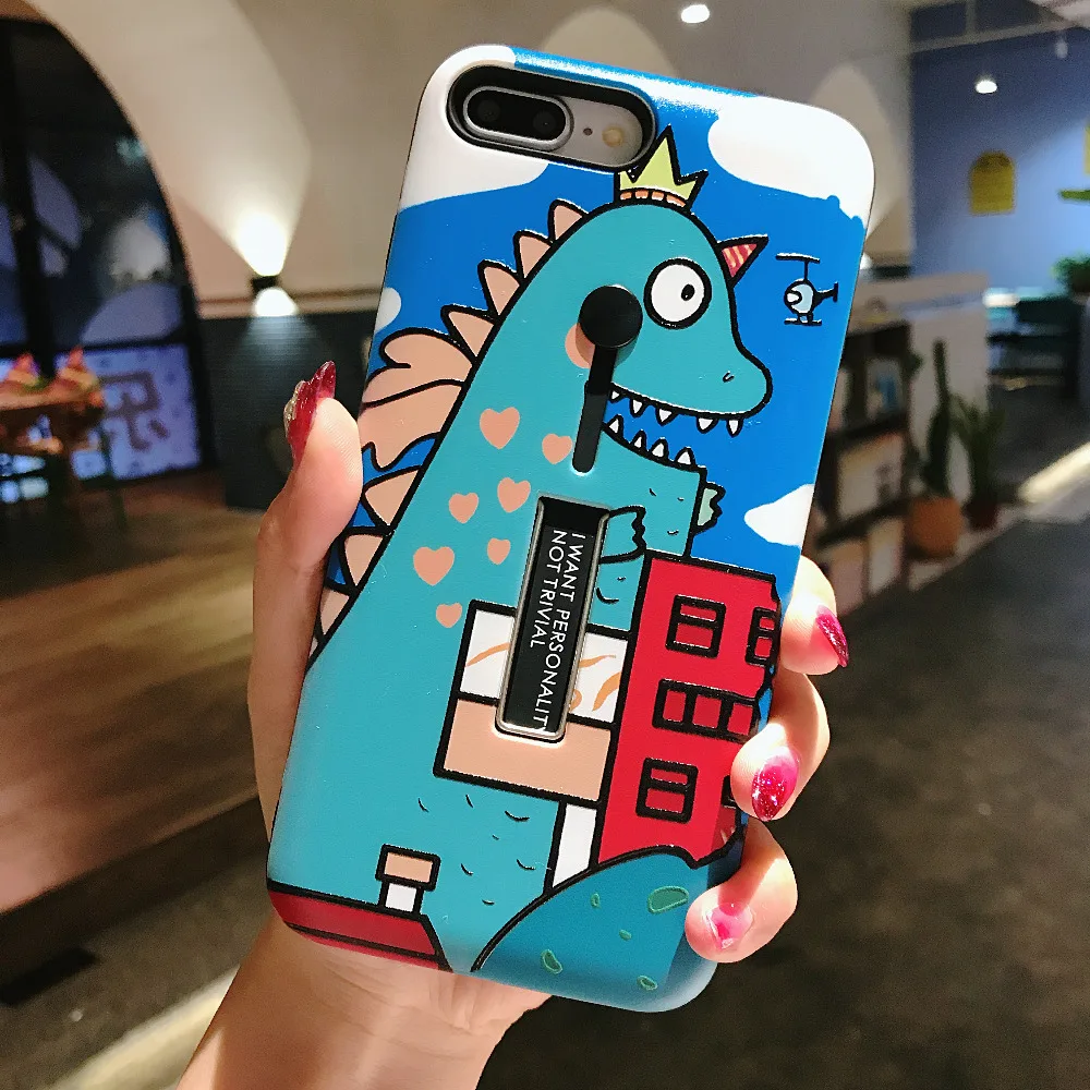 

AXBETY For iPhone 7 Plus For iPhone XS MAX/XR Case Fashion Cut Cartoon Silicon Ring Hide Stand Holder Cover For iPhone 8 6s Plus