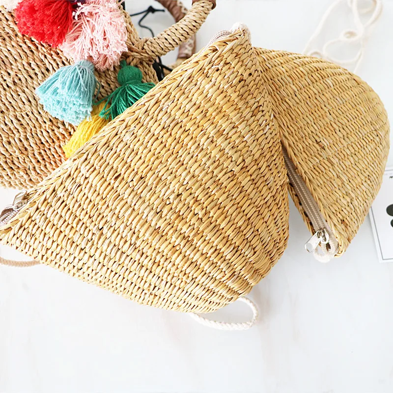 Rattan grass mini straw bag girl Cross body woven bag Women's summer beach Shoulder Bags