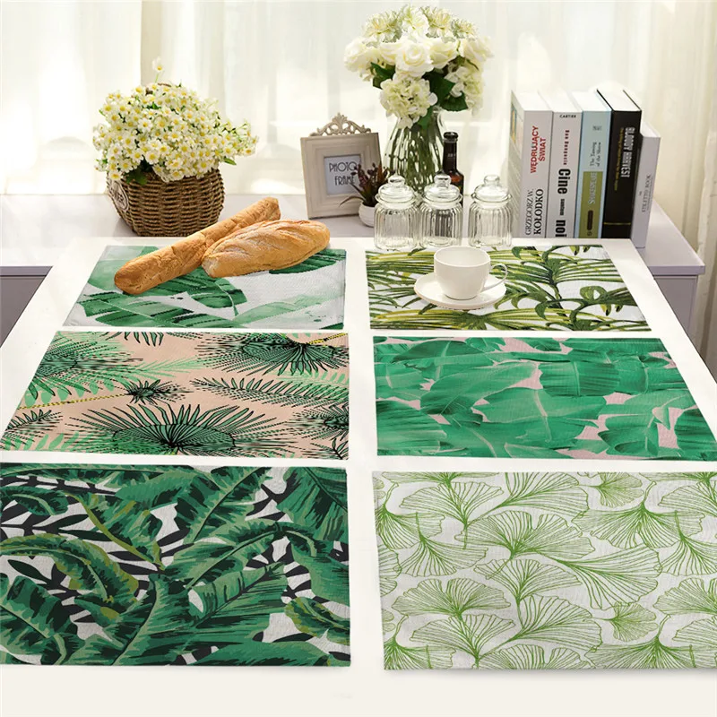 

1Pcs Tropical Plants Pattern Kitchen Placemat Coaster Dining Table Mats Cotton Linen Pad Bowl Cup Mat 42*32cm Home Decor MP0026