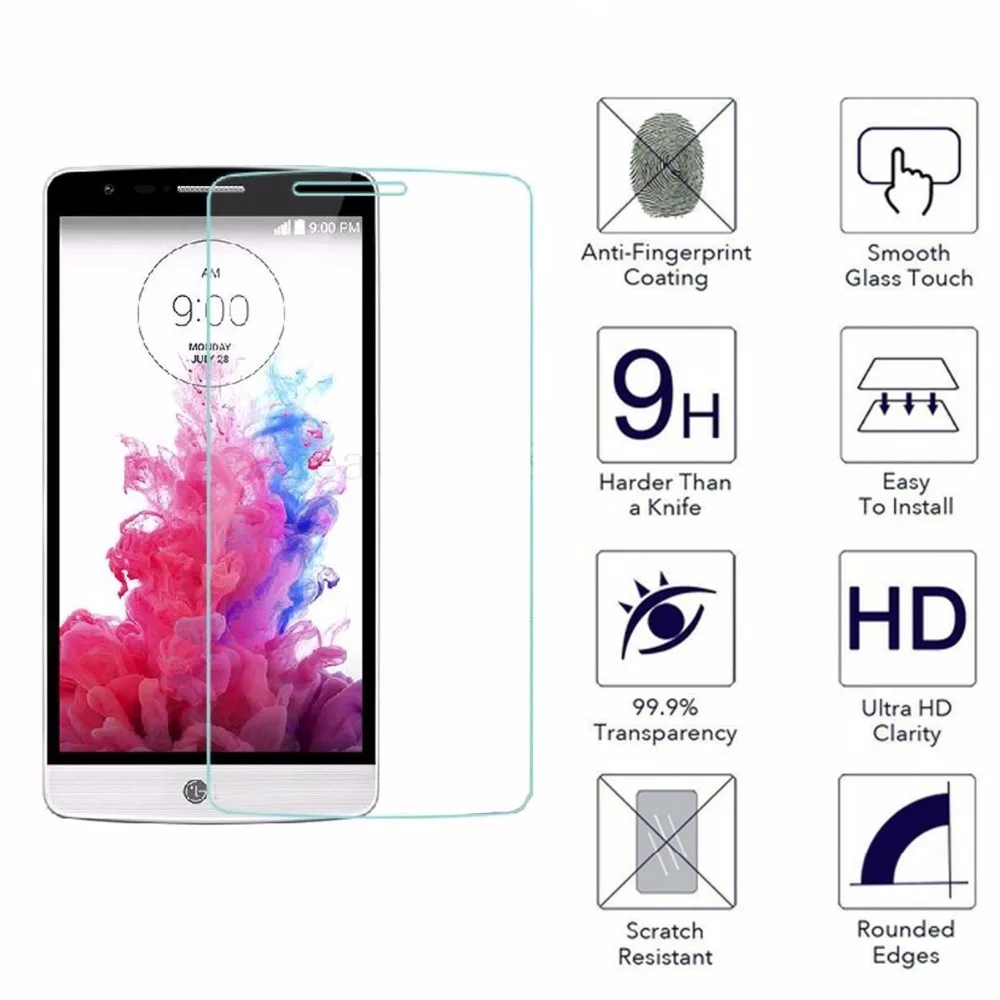 

2Pcs/Lot 9H 0.26mm Premium Tempered Glass For LG G3S G3 Beat D722 D725 D728 D722K D724 5.0inch Screen Protector Protective Film