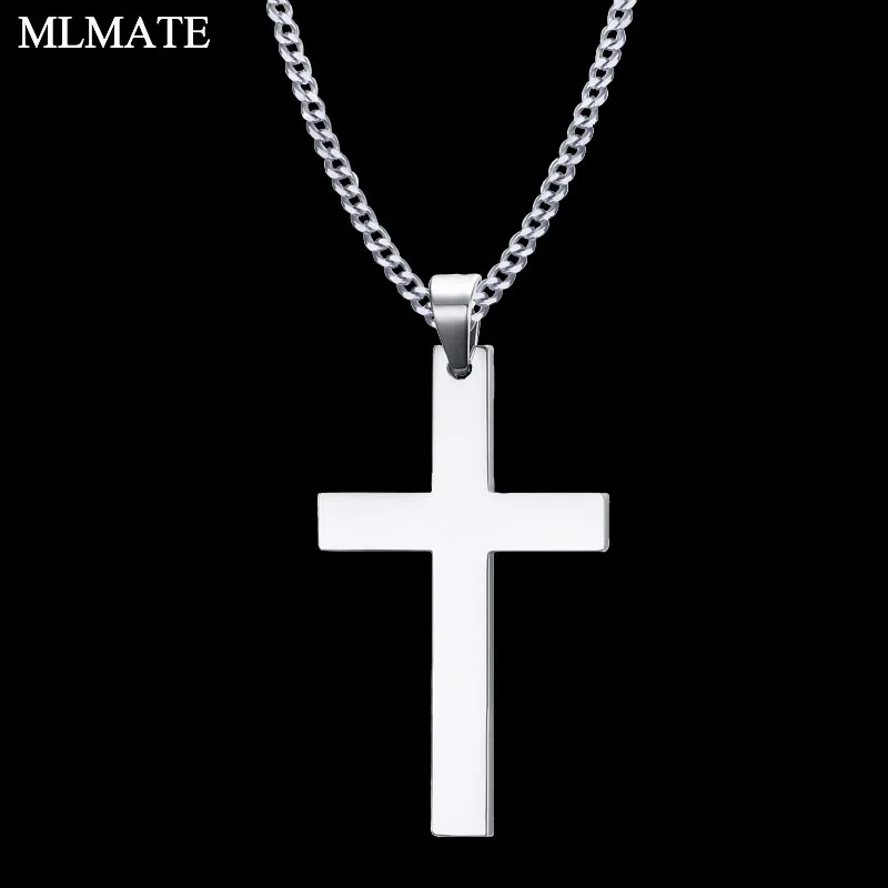 

Men's Women Stainless Steel Cross Necklace Pendant Cuban Chain Gold Silver Black Prayer Choker Jewelry